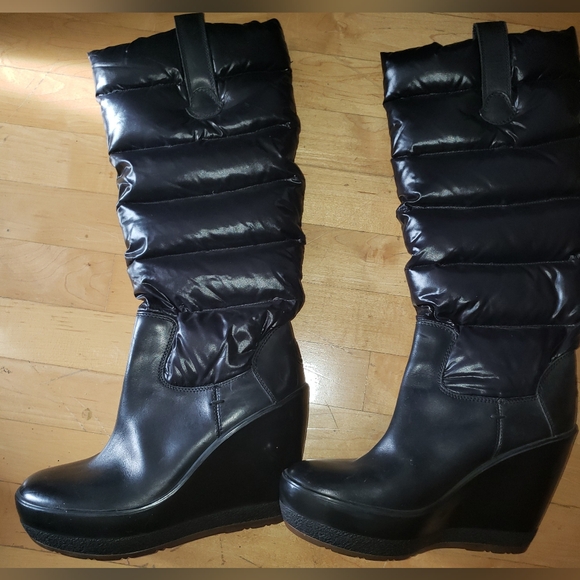 Preown Moncler leather duvet duck down quilted wedge boots 40 - Picture 3 of 13